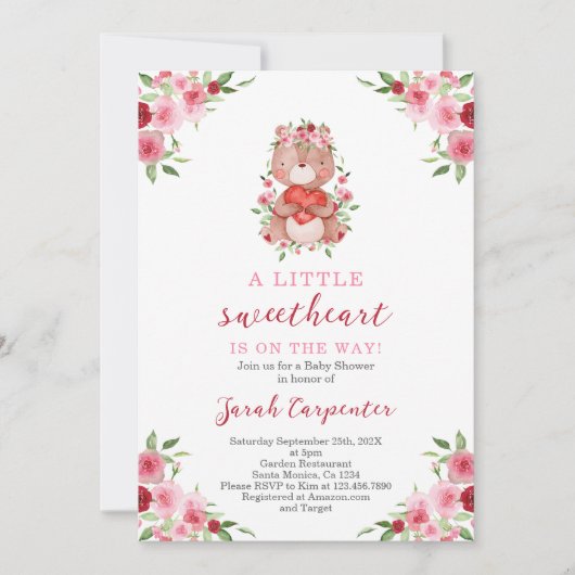 バレンティーンズテディベアーベビーシャワー招待状 招待状 (正面)