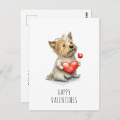 バレンティーンズデイドッグホールディングハートウォーターカラースウィート ポストカード (正面/裏面)