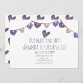 バレンティーンズデイバースデーパーティーハート水彩 招待状 (正面/裏面)