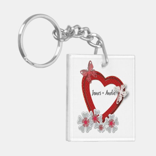 バレンティーンズデイフラワーズフローラ赤いハート蝶 キーホルダー (正面左)