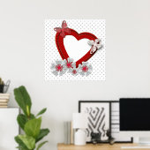 バレンティーンズデイフラワーズフローラ赤いハート蝶 ポスター (ホームオフィス)