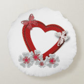 バレンティーンズデイフラワーズフローラ赤いハート蝶 ラウンドクッション (裏面)