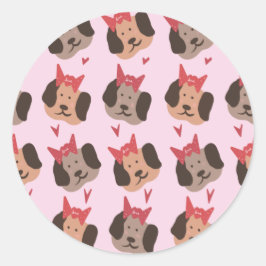 バレンティーンズボウズハートパターン ラウンドシール