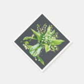 バレーシャワーのダークグレーグリーンリリー スタンダードカクテルナプキン (角)
