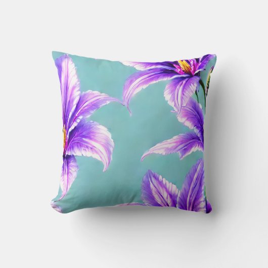 バレーパターンの紫のユリ クッション (正面)