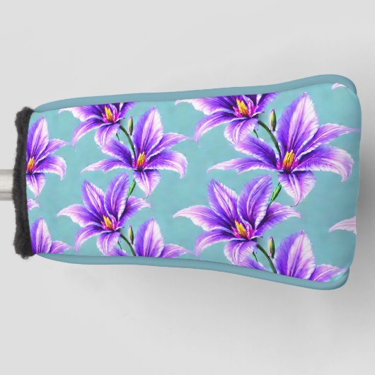 バレーパターンの紫のユリ ゴルフヘッドカバー (正面)