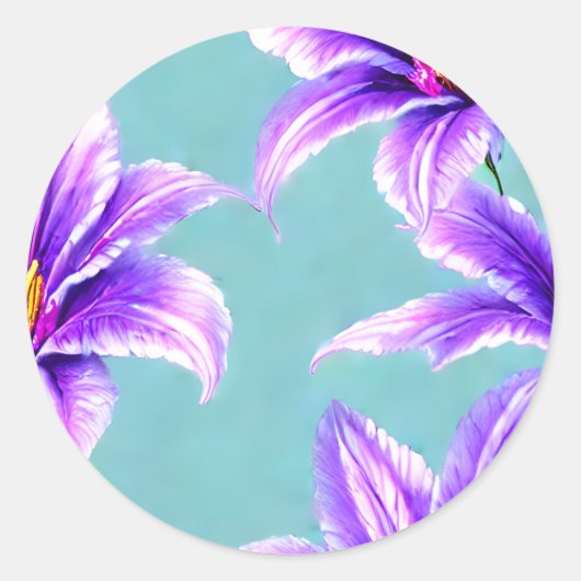 バレーパターンの紫のユリ ラウンドシール (正面)