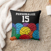 バレーボカラフルレーボールコラージュ黒番 – DIYText クッション (ブランケット)