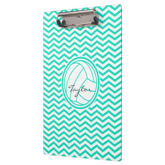 バレーボパーソナライズされたール、アクアグリーンシェブロン クリップボード (左)