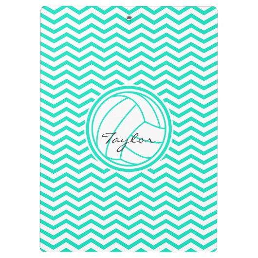 バレーボパーソナライズされたール、アクアグリーンシェブロン クリップボード (裏面)