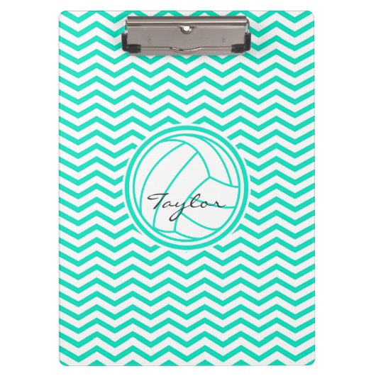バレーボパーソナライズされたール、アクアグリーンシェブロン クリップボード (正面)