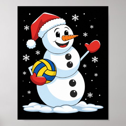 バレーボールおもしろい雪だるまクリスマスバレーボール遊 ポスター (正面)