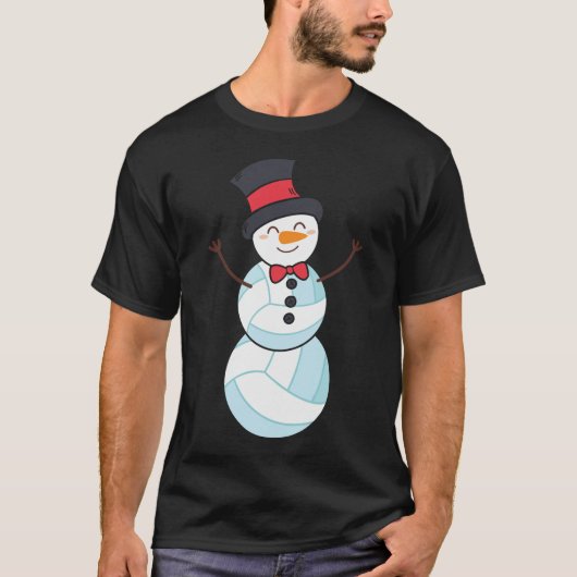 バレーボールおもしろい雪だるまクリスマス Tシャツ (正面)