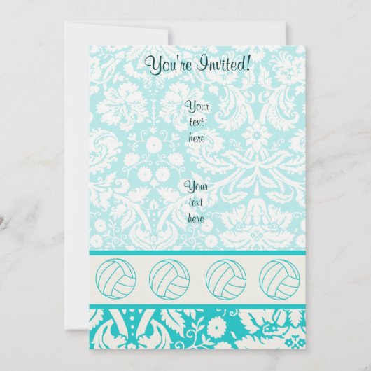 バレーボールかわいいティール(緑がかった色) 招待状 (正面)