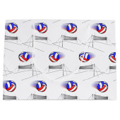 バレーボールがネットの上を飛ぶ ラージペーパーバッグ (正面)