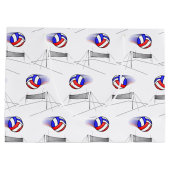 バレーボールがネットの上を飛ぶ ラージペーパーバッグ (裏面)