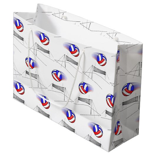 バレーボールがネットの上を飛ぶ ラージペーパーバッグ (正面アングル)