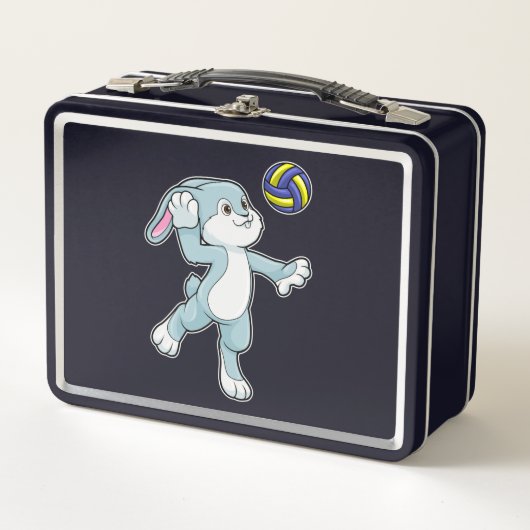 バレーボールでスポーツをするウサギ メタルランチボックス (正面)