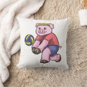 バレーボールでスポーツをする豚 クッション (ブランケット)