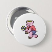 バレーボールでスポーツをする豚 缶バッジ (正面&裏面)