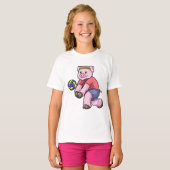 バレーボールでスポーツをする豚 Tシャツ (正面フル)