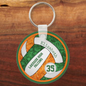 バレーボールとオレンジ緑のチームカラー名ガールズ キーホルダー (正面)