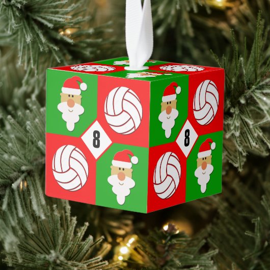 バレーボールとサンタクカスタムランのジャージー番号 キューブオーナメント (ツリー)
