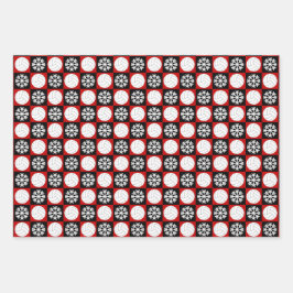 バレーボールとスノーフレークレッドとブラッククリスマス ラッピングペーパーシート