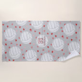 バレーボールとハートのパタパーソナライズされたーン ビーチタオル (正面)