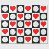 バレーボールとハートブラック&ホワイト市松模様に ラッピングペーパー (フラット)