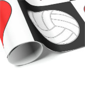 バレーボールとハートブラック&ホワイト市松模様に ラッピングペーパー (ロールコーナー)