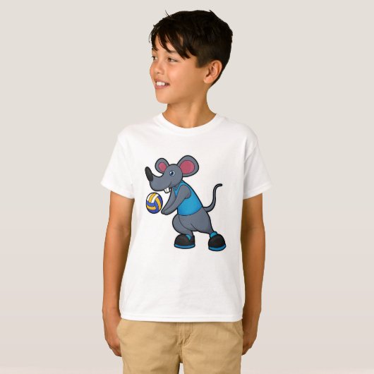 バレーボールとバレーボールのプレーヤーとしてマウス Tシャツ (正面フル)