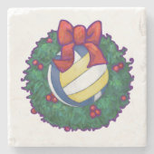 バレーボールのクリスマス ストーンコースター (正面)