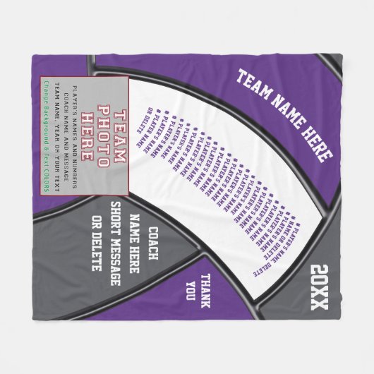 バレーボールのコーチのための紫、灰色、ギフトアイディア、 フリースブランケット (正面(横))