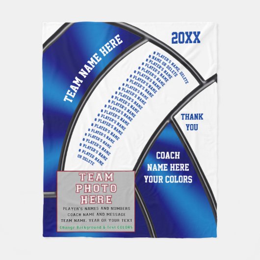 バレーボールのコーチのギフトのアイディア、写真、プレーヤーの名前 フリースブランケット (正面)