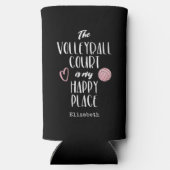 バレーボールのコート私のハッピーな場所の選手の名前 スリム缶クーラー (裏面)