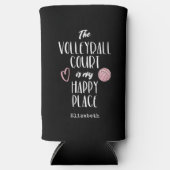 バレーボールのコート私のハッピーな場所の選手の名前 スリム缶クーラー (正面)