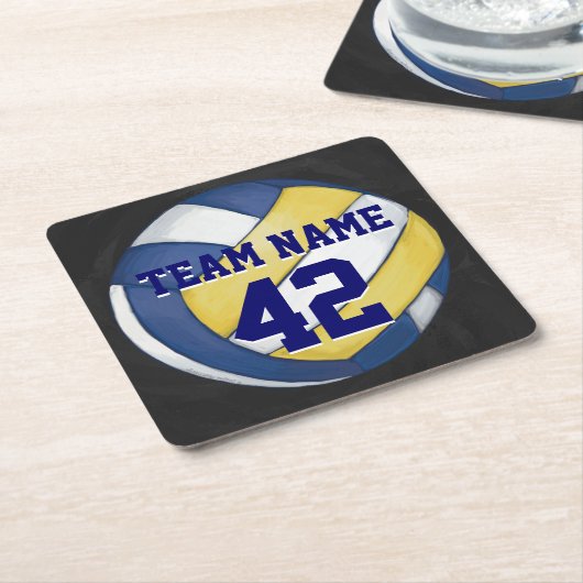 バレーボールのチーム名と番号 スクエアペーパーコースター (アングル)