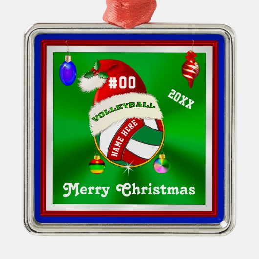 バレーボールのパーソナライズされたオーナメント、名前、番号 メタルオーナメント (正面)