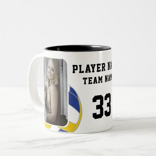 バレーボールのプレイヤー名番号チーム2の写真 ツートーンマグカップ (正面左)