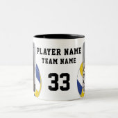 バレーボールのプレイヤー名番号チーム2の写真 ツートーンマグカップ (中央)