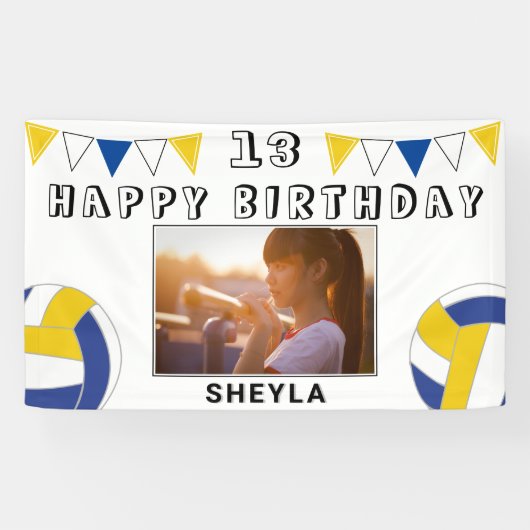 バレーボールのボールフラッグキッズフォトバースデーパーティー 横断幕 (横)