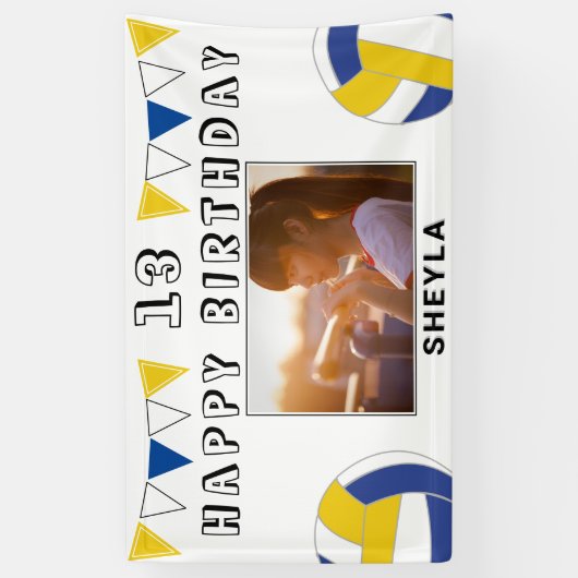 バレーボールのボールフラッグキッズフォトバースデーパーティー 横断幕 (縦)