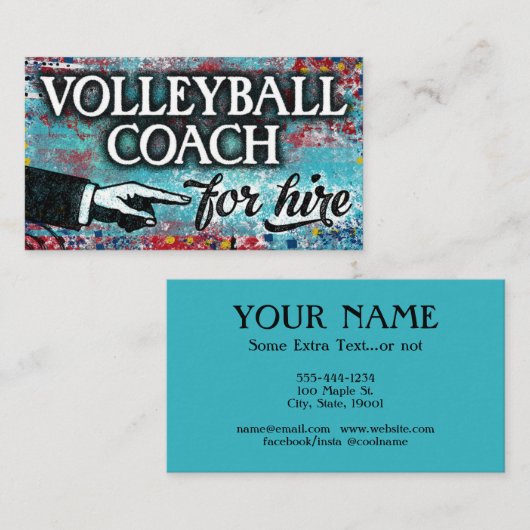 バレーボールのレンタル用コーチ – 青 名刺 (正面/裏面)