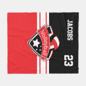 バレーボールのロゴ(赤、白、黒) フリースブランケット (正面(横))