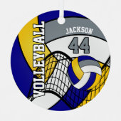 バレーボールの個人用設定(青、黄、灰色) メタルオーナメント (正面)