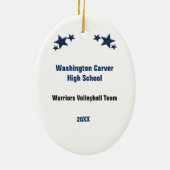 バレーボールの女の子のブルネットの濃紺及び黒い セラミックオーナメント (裏面)