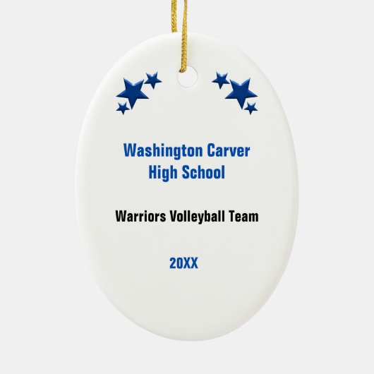 バレーボールの女の子のブロンドの青及び黒い セラミックオーナメント (裏面)