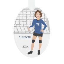 バレーボールの女性巻き茶色の髪（青黒）