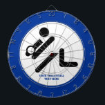 バレーボールの選手の黒、白、青のアイコンのカスタム ダーツボード<br><div class="desc">バレーボール選手のブラックカスタム、ブルーのデザインギフトは、ボールと白い背景にあなたのテキストと黒いシルエットのボレー選手のミニマルなピクトグラムのアイコンを特徴縁ど青。このカッコいいデザインはテンプレートであり、完全にカスタマイズ可能である。それをパーソナライズし、モノグラム、名前または文字を使用してメッセージを変更。ミニマモダンリストのデザインは、あなたの人生のボレー選手や恋人のための完璧な贈り物を作る。私たちのスポーツギフト店で多くのデザインを見る。</div>